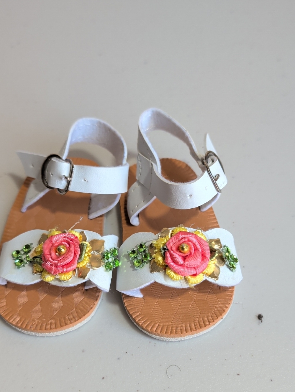 Girls White Floral Sandals with Pink Rose Accent
